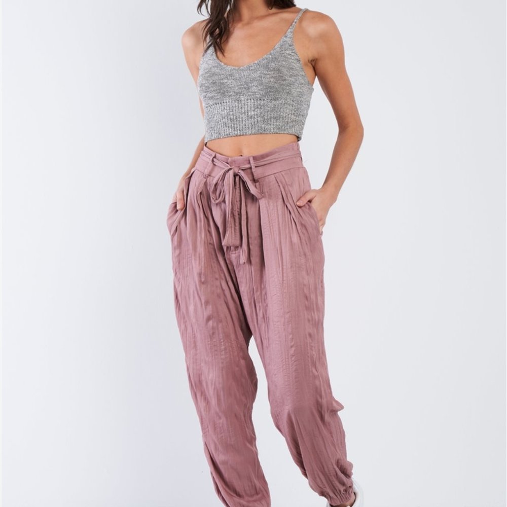 MUSTARD SEED Wood Rose Pink Tie Waist Sash Pants - Picture 2 of 8